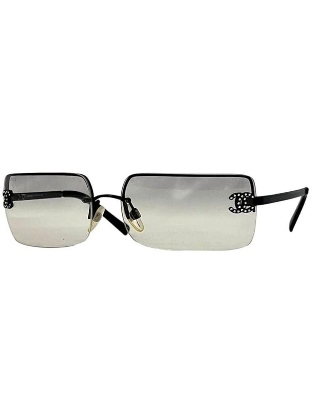 Chanel Sunglasses CC Logo Metal Acetate Clear Side Eyewear Square Vintage